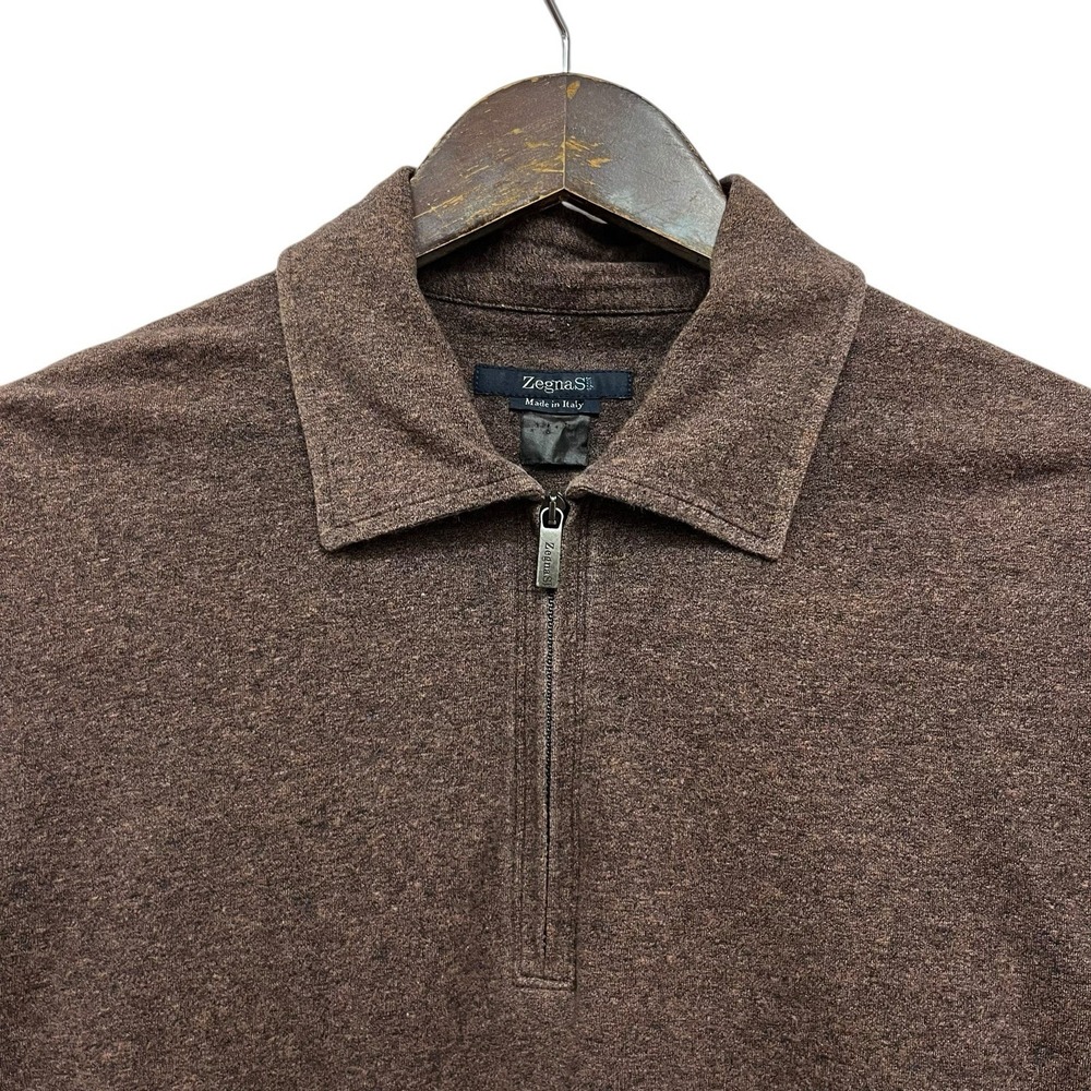 Ermenegildo Zegna Brown Polo Shirt with Quarter-Zip